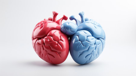 Showcase the synergy of a brain and heart, promoting mental health awareness, advocating for holistic well-being and understanding.の素材