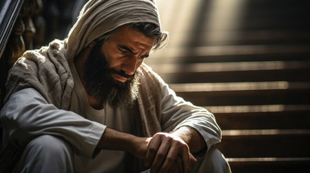 Young Arabic Muslim man prayingの素材
