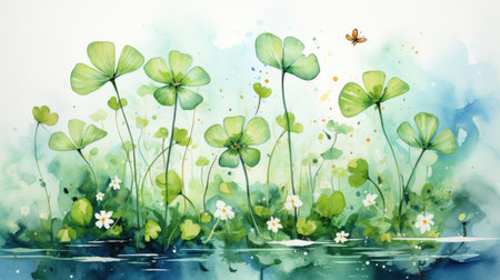 Background for St. Patrick's day. Illustration for design with clovers on white backgroundの素材