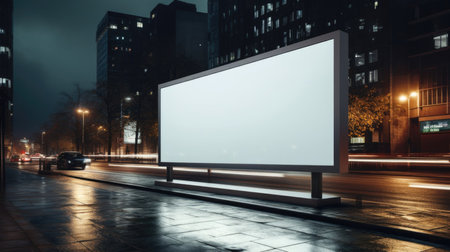 Illuminate your brand with a billboard mockup, seamlessly integrated into the captivating charm of a night city skylineの素材