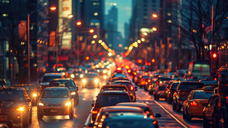 traffic jam showcasing the hustle and bustle of urban lifeの素材