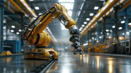 Smart robot arm system in smart autonomous factory in a warehouse.の素材