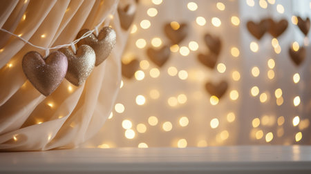 Glowing heart garland creates a warm and enchanting Valentine's atmosphere.の素材