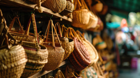 Vibrant display of bamboo bags neatly arranged, showcasing eco-conscious choices for shoppersの素材