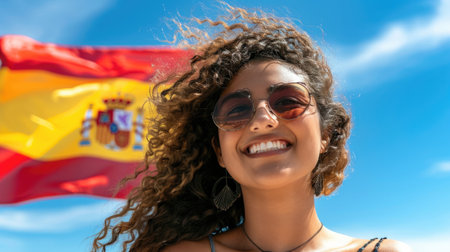Happy Woman with Spanish Flagの素材