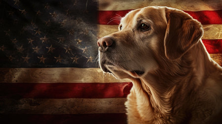 Labrador Retriever Before American Flagの素材