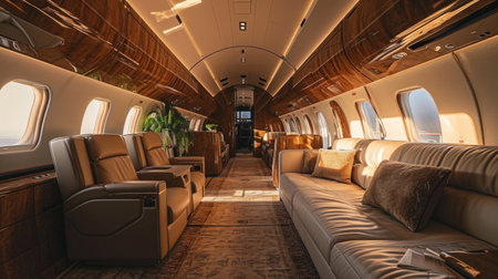 interior of a private jet, premium class transport. Travel concept.の素材