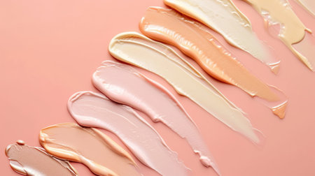 pastel colorful smear of BB face cream on peach background.の素材