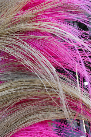 close-up of Vibrant Pink and Blonde Textured Hair Strandsの写真素材