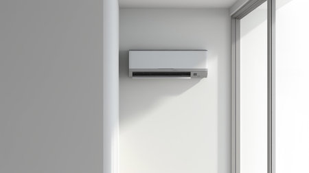 Modern Wall-Mounted Air Conditioner in Minimalist White Roomの素材