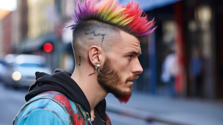 Urban Man with Rainbow Mohawk and Piercingsの素材