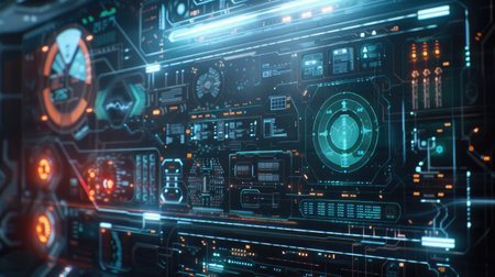 Advanced Cybersecurity Interface with Futuristic Elementsの素材