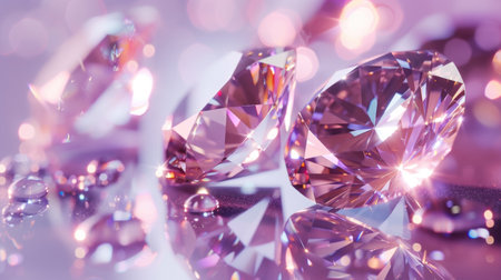 Glistening Diamonds on a Reflective Surface with Soft Pink Huesの素材