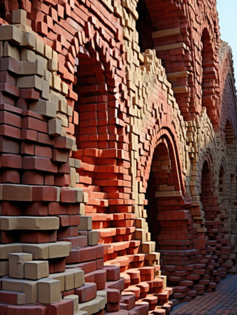Sculptural Brickwork Architecture Detail with Dynamic Shadowsの素材