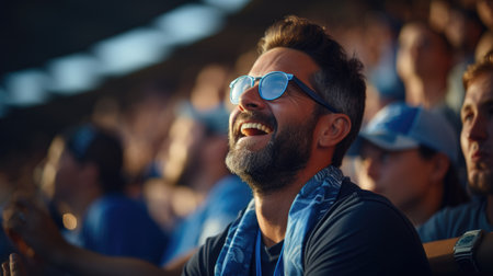 Joyful Sports Fan Cheering in Stadium During a Gameの素材