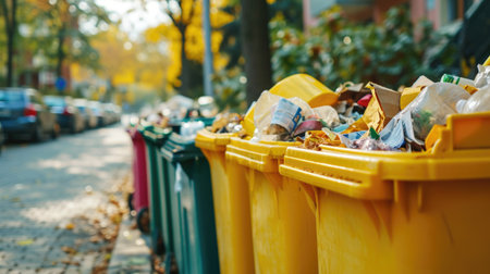 waste management: brimming garbage containers, emphasizing the need for disposalの素材