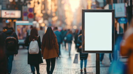 Blank billboard ready for advertising on a busy urban street at twilightの素材