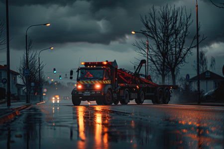 Car accident on the road during a heavy rain at nightの素材