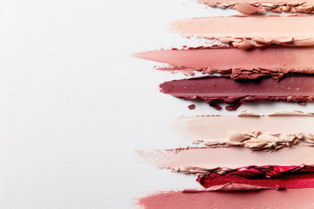 Assorted Shades of Smudged Lipsticks on White Background.の素材