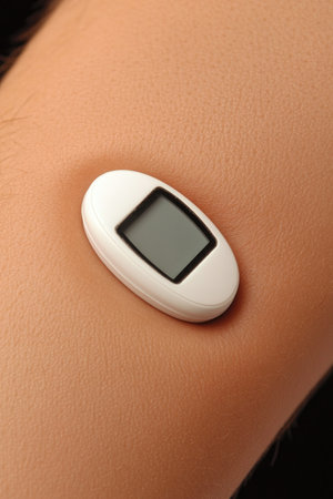 Continuous Glucose Monitoring Sensor on Skin for Diabetes Management.の写真素材