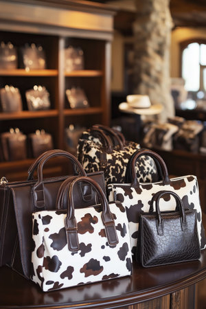 Elegant Designer Handbags Displayed in Chic Boutique Interior.の写真素材