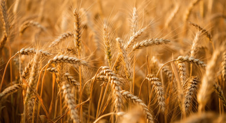 Golden Hour Wheat Field - Tranquil Agricultural Landscape with Sun-kissed Crops.の写真素材