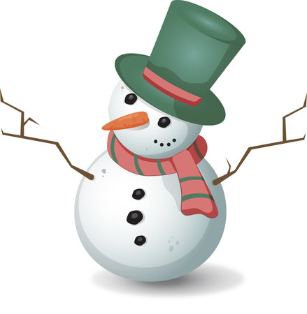 Cute Snowman in cylinder hat on white backgroundのイラスト素材