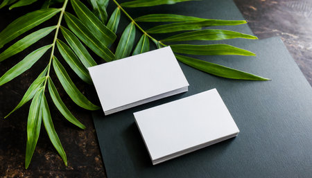 Blank business cards on dark background. Template for branding identity.の素材