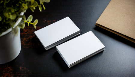 Photo of blank business cards. Template for branding identity. For graphic designers presentations and portfoliosの素材