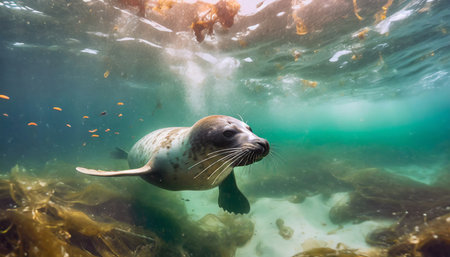 seal in the water, beautiful photo digital picture,の素材