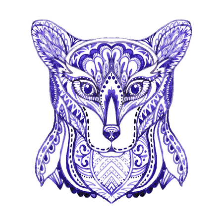 Watercolor zen tangle wolf. Hand drawn vector illustrationのイラスト素材