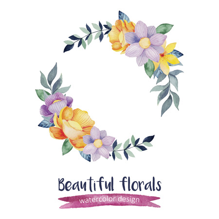 Hand drawn watercolor  vector frame with bright flowers and plants. Perfect for wedding invitations, greeting cards and other girlish design.のイラスト素材