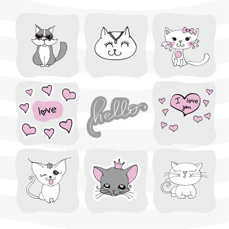 Set with cute cat on a white background. kids print.のイラスト素材