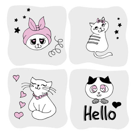 Set with cute cat on a white background. kids print.のイラスト素材