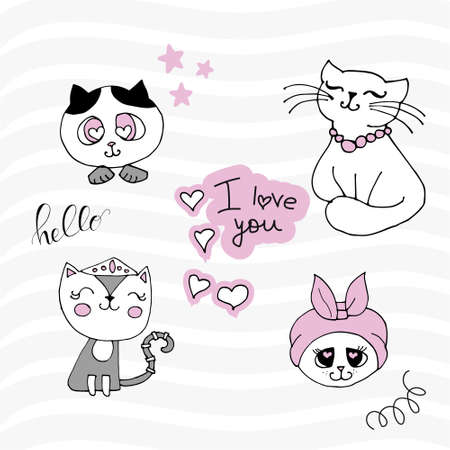 Set with cute cat on a white background. kids print.のイラスト素材