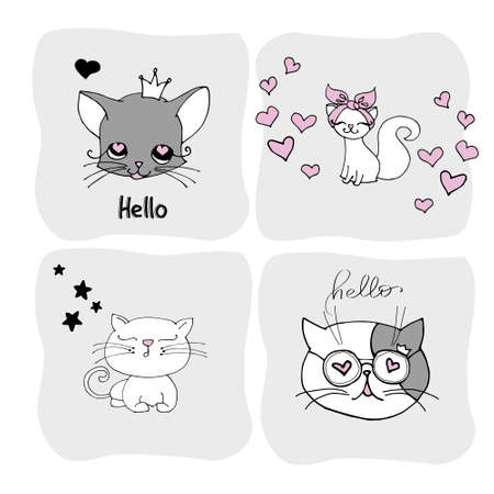 Set with cute cat on a white background. kids print.のイラスト素材