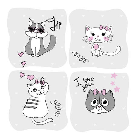 Set with cute cat on a white background. kids print.のイラスト素材