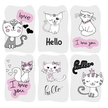 Set with cute cat on a white background. kids print.のイラスト素材