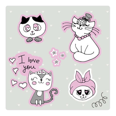 Set with cute cat on a white background. kids print.のイラスト素材