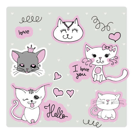 Set with cute cat on a white background. kids print.のイラスト素材