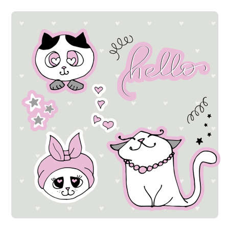 Set with cute cat on a white background. kids print.のイラスト素材