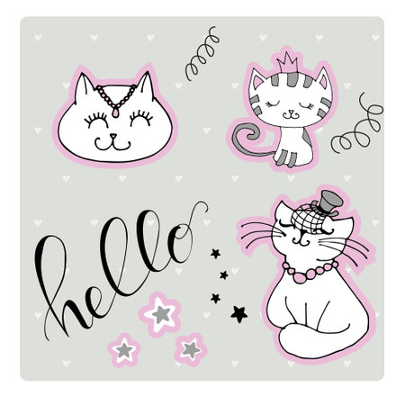 Set with cute cat on a white background. kids print.のイラスト素材