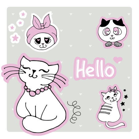 Set with cute cat on a white background. kids print.のイラスト素材