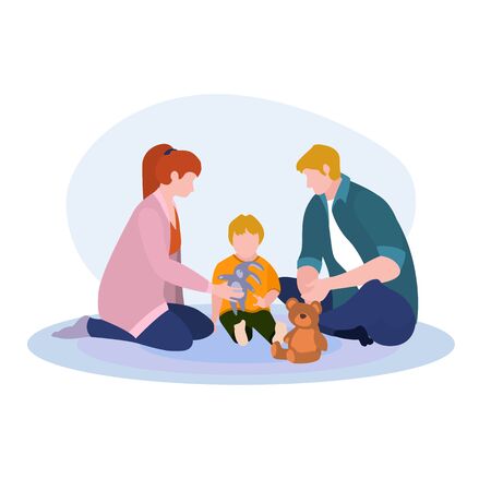 Family Plays On The Carpet vector illustration from family collection. Flat cartoon illustration isolated on white.のイラスト素材
