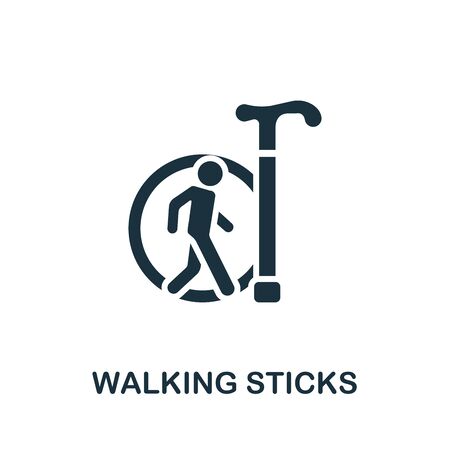 Walking Sticks icon. Simple illustration from trauma rehabilitation collection. Monochrome Walking Sticks icon for web design, templates and infographics.のイラスト素材