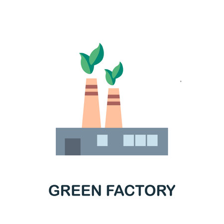 Green Factory flat icon. Simple illustration from save the world collection. Monochrome Green Factory icon for web design, templates and infographics.のイラスト素材