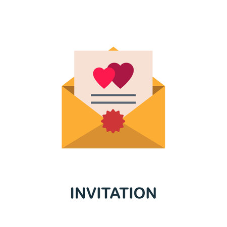 Invitation flat icon. Colored filled vector element from wedding collection. Creative Invitation icon for web design project, templates and infographics.のイラスト素材