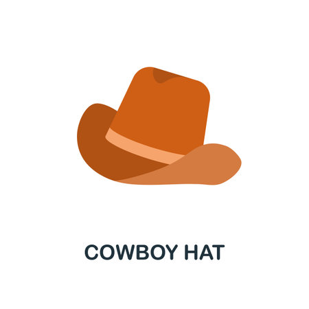 Cowboy Hat flat icon. Colored filled vector element from clothes collection. Creative Cowboy Hat icon for web design project, templates and infographics.のイラスト素材