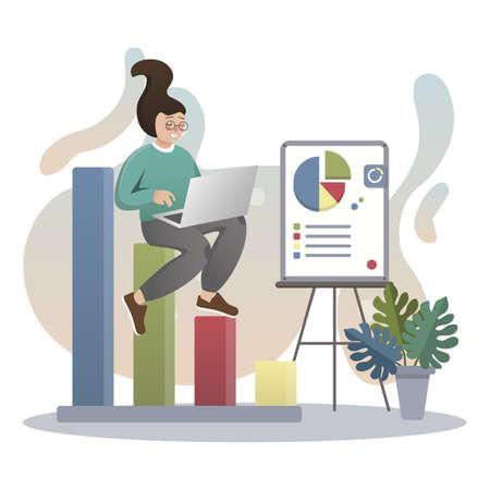 Statistics. Isolated flat style colored illustration. Marketing solution. Analytics of productivity.のイラスト素材