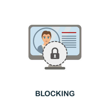 Blocking flat icon. Colored sign from cyberbullying collection. Creative Blocking icon illustration for web design, infographics and moreのイラスト素材